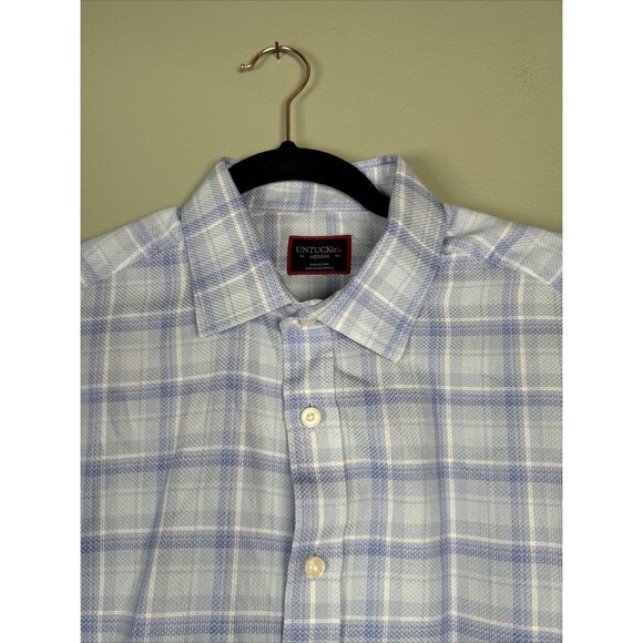UNTUCKit Shirt Mens Medium Blue Button Up Plaid Textured Pinord Long Sleeve - Picture 2 of 10